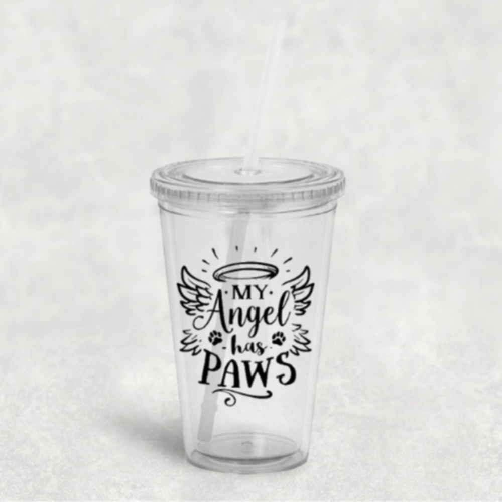 My Angel Has Paws Clear Plastic 16oz Tumbler